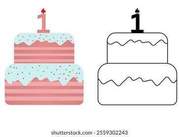 Set of icons cake with number 1 
Vector cake on white background not birthday
