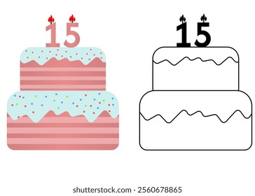 Set of icons cake with number 15
Vector cake on white background not birthday