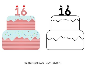 Set of icons cake with number 16
Vector cake on white background not birthday