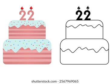 Set of icons cake with number 22
Vector cake on white background not birthday