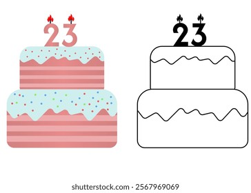 Set of icons cake with number 23
Vector cake on white background not birthday
