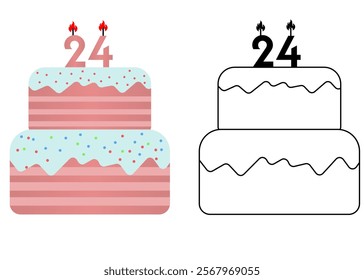 Set of icons cake with number 24
Vector cake on white background not birthday