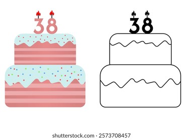 Set of icons cake with number 38
Vector cake on white background not birthday