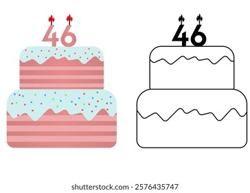 Set of icons cake with number 46
Vector cake on white background not birthday