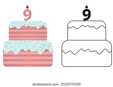 Set of icons cake with number 9
Vector cake on white background not birthday