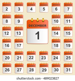 Set of icons for the calendar in December