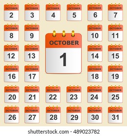 Set of icons for the calendar in October