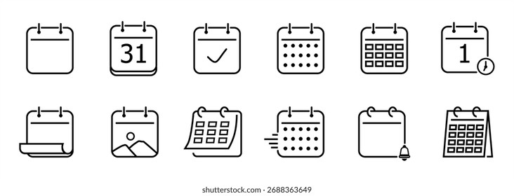 Conjunto de iconos para el Vector de calendario editable trazo 