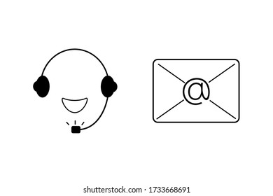 Set of icons Call center and E-mail letter, flat thin liner style. Vector White background