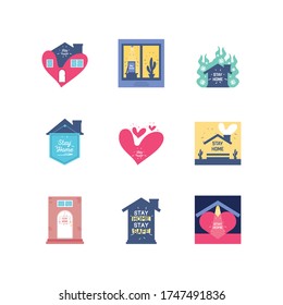 set of icons campaign stay at home, coronavirus prevention vector illustration design