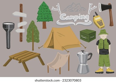 a set of icons for camping equipments