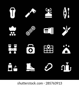 Set icons of camping isolated on black. Vector illustration
