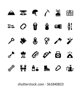 Set icons of camping and mountaineering