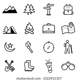 set icons camping outdoor editable, travel camping outdoor