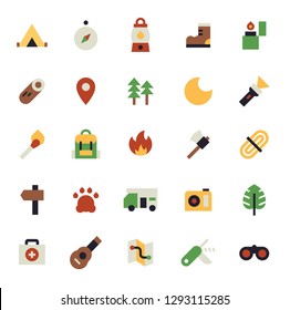 A set of icons for camping, travel and exploration in minimalist shapes. flat design style minimal vector illustration 