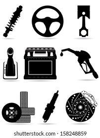 set icons of car parts black silhouette vector illustration isolated on white background