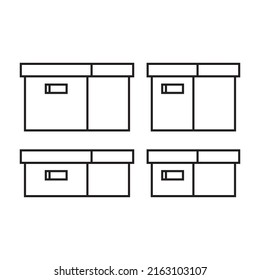 Set of icons of cardboard boxes for storage, office or moving. Vector illustration in line style. Transparent background.