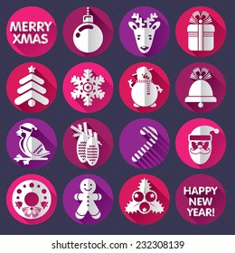 Set of icons or cards for Xmas and New Year 