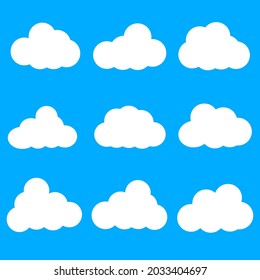 set of icons of cartoon white clouds isolated on a blue background. vector illustration cloud symbol for website design logo
