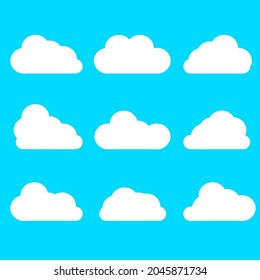 set of icons of cartoon white clouds isolated on a blue background. vector illustration cloud symbol for website design logo