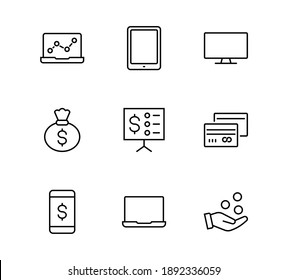 Set of Icons of Cash and Payment Systems. Thin Icons Vector Cash, Transfers of Dollars Isolated on Background Icons. Editable stroke