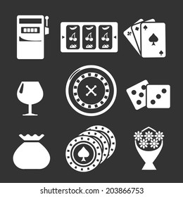 Set icons of casino isolated on black. Vector illustration