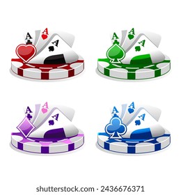 Set of icons for casino or slots. Four colors and symbols poker cards.