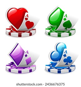 Set of icons for casino or slots. Four colors and symbols poker cards.