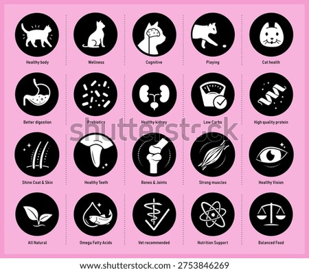 A set of icons for cat. The components of a dog's health. The outline icons are well scalable and editable. Contrasting elements are good for different backgrounds. EPS10.	