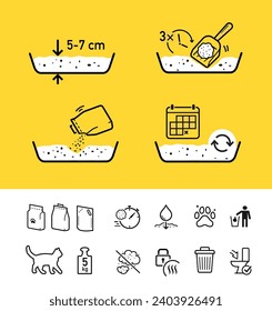 Set icons for cat litter. The outline icons are well scalable and editable. Contrasting elements are good for different backgrounds. EPS10.	