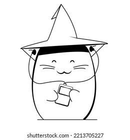 set of icons of cats with different items on the theme of the holiday halloween