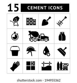 Set icons of cement and concrete isolated on white. Vector illustration