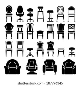 Set icons of chairs isolated on white. Vector illustration