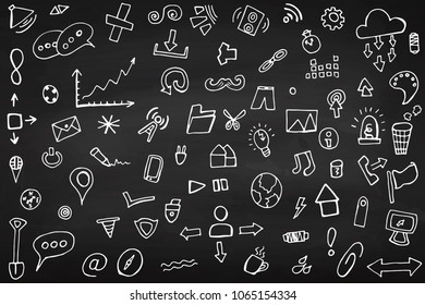 Set of icons. Chalk board. School. Hand drawing. Icon. Clipart. For your design.
