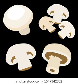 Set icons of champignon. Vector clipart of eco vegetables. 