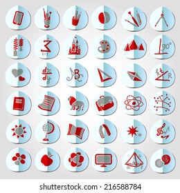 Set icons of characters on a school subject.