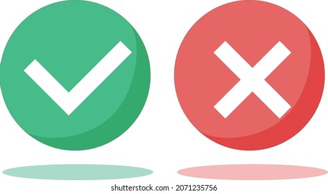 A set of icons with a check mark and a cross mark. Vector
