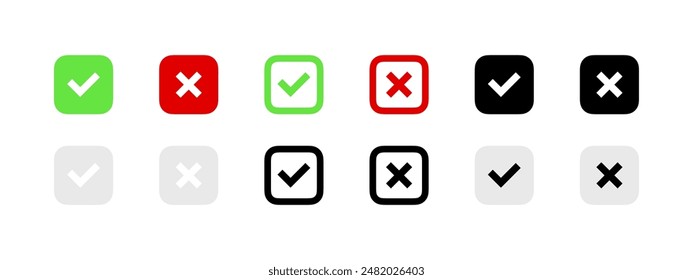 A set of icons with a check mark and a cross