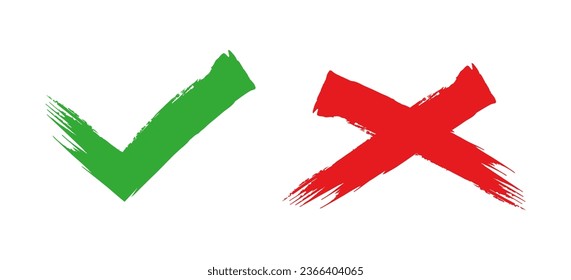Set of icons with check marks and red cross for apps and web, flat design vector illustration