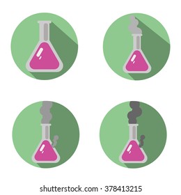 Set icons of chemical flasks. Flat design. Long shadows