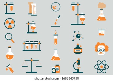 Set of icons chemical laboratory. Vector concept.