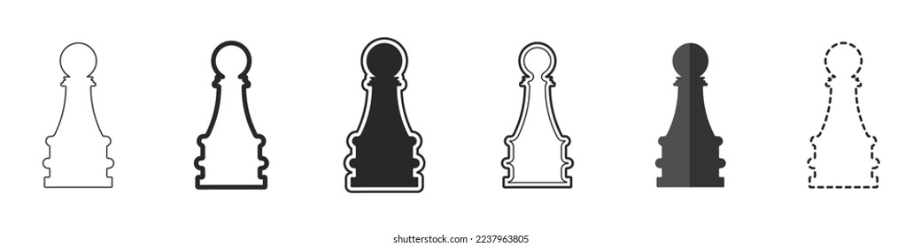 Set of icons of chess pieces pawns vector. Chess pawn vector icon in different styles. Set of stylish chess icons. Chess pieces set.