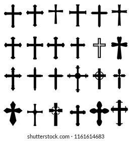 Set of icons of christian and catholic crosses isolated on white background. Design element for poster, card, emblem, sign. Vector illustration
