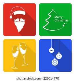 Set of icons for Christmas and New Year design in flat style with long shadows