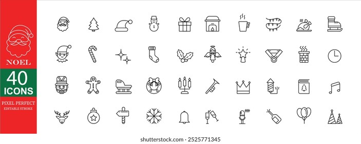 Set of icons for christmas. Pixel Perfect. Editable stroke. Vector illustration