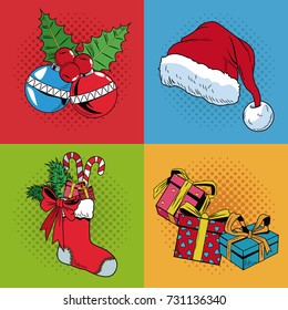 Set icons of Christmas pop art