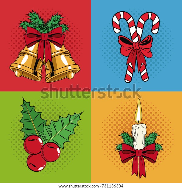 Set Icons Christmas Pop Art Stock Vector Royalty Free