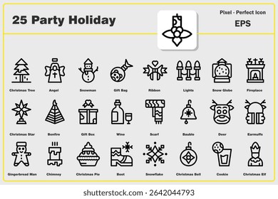 Set of icons, Christmas tree, angel, snowman, gift bag, ribbon, light, snow globe, fireplace, Christmas star, bonfire, gift box, very high quality