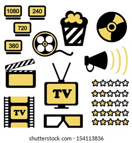Set of icons of cinema hall (vector) 