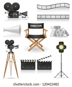 set iconos cinematográficos cine e ilustración vectorial de películas aislados en fondo blanco